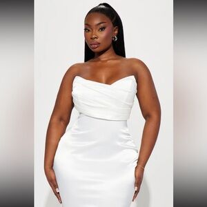 Fashion Nova Naomi Satin Strapless White Dress